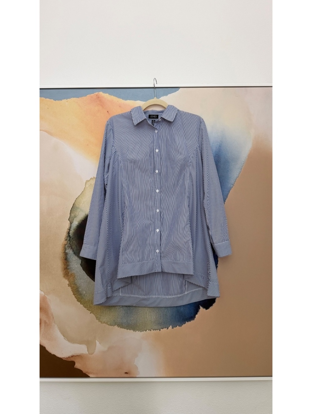 Jones New York Blue and White Striped Button-Up Shirt Dress Size M
